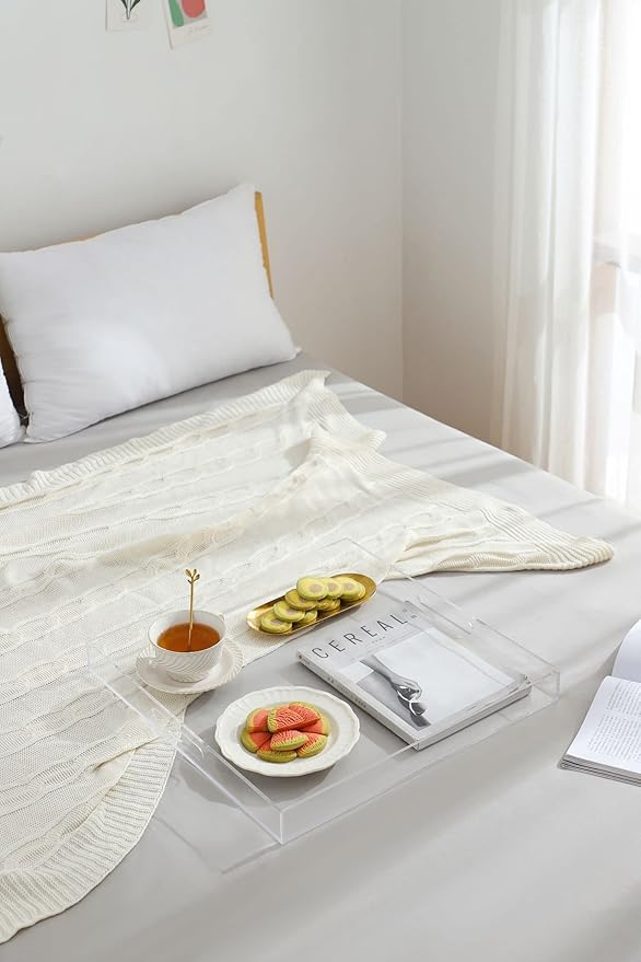 Clear Sturdy Acrylic Serving Tray with Handles-24x24Inch-Serving Coffee,Appetizer,Breakfast,Butler-Kitchen Countertop Tray-Makeup Drawer Organizer-Vanity Table,Ottoman Tray-Decorative Tray