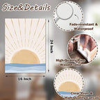 Boho Minimalist Wall Art Set of 3, Framed Canvas Prints - Geometric Line Sunrise Designs, Modern Neutral Wall Art for Living Room, Bedroom, Bathroom, Office, Hotel