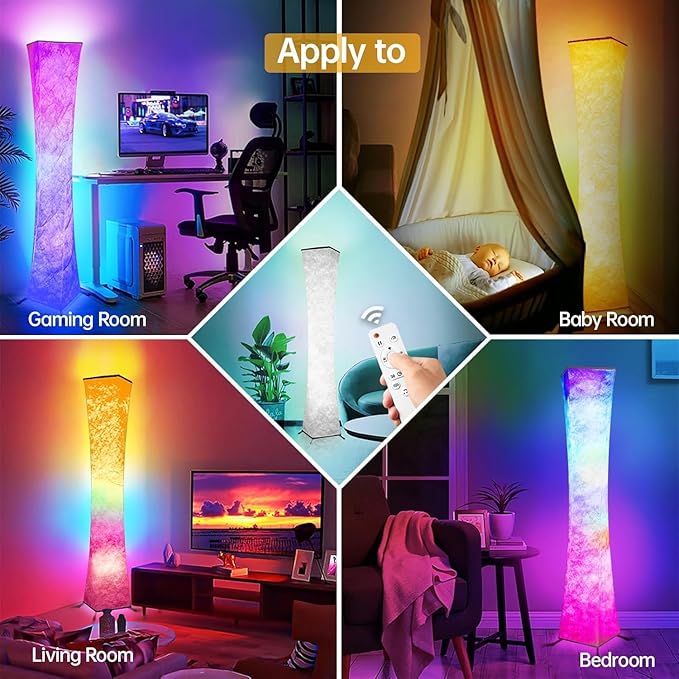 2 Pcs Floor Lamp, 61'' Smart RGB LED Corner Lamp with Music Sync and 16 Million DIY Colors, 3 Color Temperature, APP & Remote Control, Color Changing Standing Floor Lamp for Bedroom Living Room