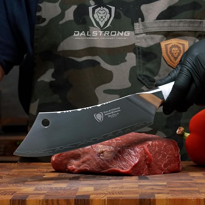 Dalstrong Chef & Cleaver Hybrid Knife - The 'Crixus' - 8 inch - Valhalla Series - 9CR18MOV HC Steel - White Resin & Wood Handle - Razor Sharp Chef's Knife - w/Leather Sheath
