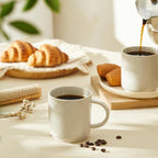 Sweese Stackable Coffee Mugs - 10 Oz Porcelain Cups for Specialty Coffee Drinks, Cappuccino, Cafe Mocha, Latte and tea, Set of 4, White Grey