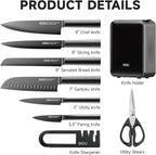 OOU Knife Set with Block and Sharpener,9 Pcs High Carbon German Steel Knife Block Set, Dishwasher Safe Knife Set with Upgrade Ventilated Block & Built-in Cutting Board Organizer, Anti-Rust