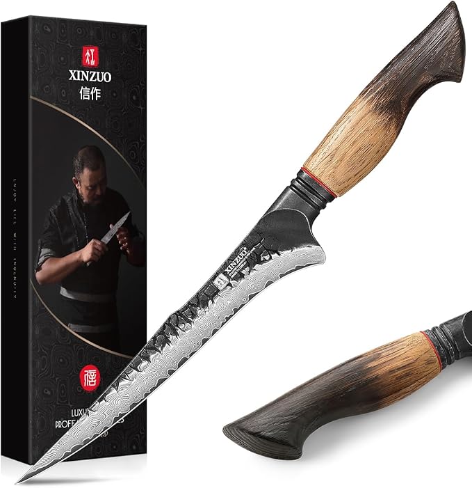 XINZUO 7.5 Inch Fillet Knife For Fish,Damascus Super Steel Boning Knife For Meat Chicken Cutting, Professional Sharp Kitchen Fishing Fillet Knife With Ergonomic Handle