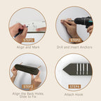 imarku Magnetic Knife Holder for Wall - 16 Inch Acacia Wood Magnetic Knife Strip with Powerful Magnet, Knife Magnetic Strip for Kitchen Utensil Organizer with 4 Hooks, Dark Gray