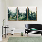 Tinonedraw Misty Forest Framed Canvas Wall Art Set, Modern Pine Trees Wall Painting, Watercolor Nature Foggy Landscape Wall Decor, Neutral Mountain ArtWork for Bedroom Living Room and Office 24"x36"x3