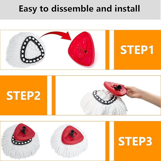 10Pack Spin Mop Replacement Heads for O Cedar, 100% Microfiber Mop Head Replacement Fits Triangle Mop Replace, Easywring 1-Tank System, 360 Degree Spin Refill for Easy House Cleaning Floor Mopping