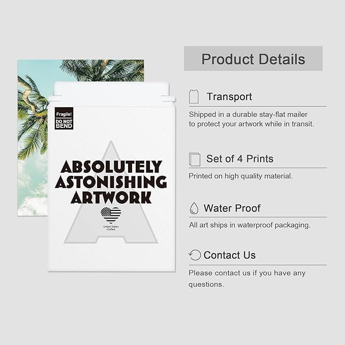 SIGNWIN Poster Bathroom Decor 8"x10"x 4, Wall Art Room Decor Multicolor for Living Room, Bedroom, Office White Topical Teal Sky Palm Tree Beach Ocean Seaside Nature Wilderness Realism Landscape