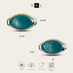 Stone Lain Florian Porcelain Large and Medium Oval Platters with Handle, Service Set, Green with Gold Rim