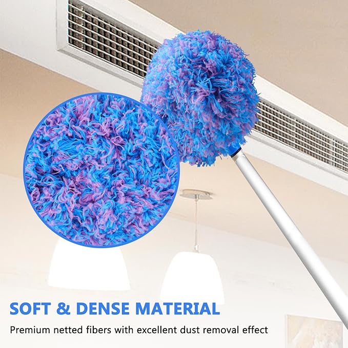 Ceiling Fan Cleaner Duster Reusable Microfiber Ceiling Fan Blade Cleaner Removable Duster with Extension Pole Adjusts 13 to 49.7 Inch for Cleaning Walls Furniture Door Window Top (Blue Pink)