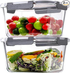 2 Pack Large Glass Storage Containers with Lids 85oz/10.5cup Big Airtight Glass Food Storage Containers for Rotisserie Chicken Watermelon Meal Prep, BPA Free, Freezer Dishwasher Oven Safe