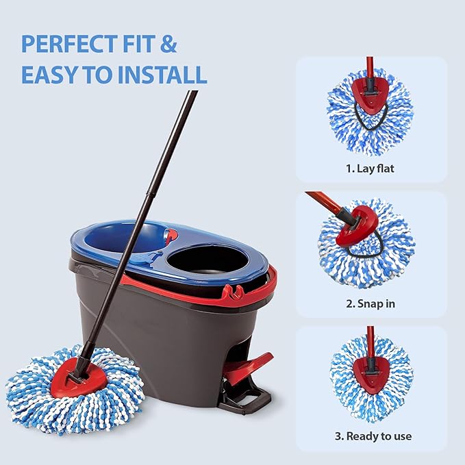 Mop Head Replacement for OCeda RinseClean 2 Tank System, Microfiber Mop Refills Include 3 Cedar Spin Mop Replace Heads, 1 Extra Mop Replacement Base