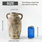 Ceramic Rustic Vase, 9.6 Inch Terracotta Rustic Vase with 2 Handles, Decorative Pottery Flower Vase for Home Decor, Living Room, Shelf Decor, Wedding, Table Decoration