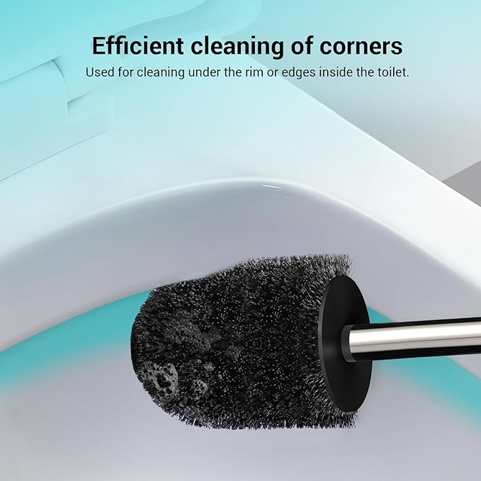 Toilet Brush and Holder, 3 Pack Compact Size Toilet Bowl Brush with Stainless Steel Handle, Small Size Plastic Holder Easy to Hide, Space Saving for Storage, Drip-Proof, Easy to Assemble Black