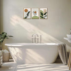 Bwodke Boho Wall Art, Framed Abstract Wall Art, Botanical Canvas Wall Decor, Mid Century Plant Leaf Geometric Pictures Set of 3, Minimalist Paintings, for Bedroom Living Room Bathroom 12"x16"