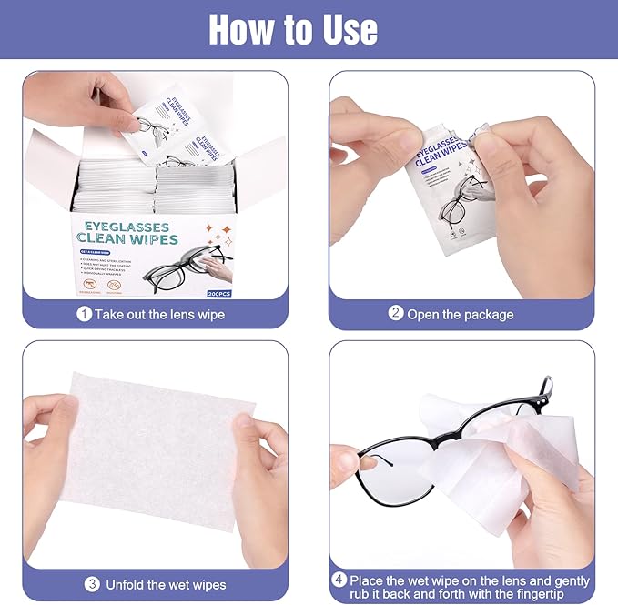 [200 Pack] Large Glasses Cleaner, Lens Wipes for Eyeglasses, Pre-Moistened Individually Wrapped Cleaning Wipes, Eye Glasses Cleaner Wipes for Camera, Phone, Computer, Laptop Screen (4.72 * 5.91 inch)