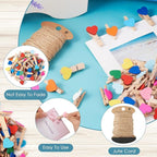 Pandahall 100Pcs Wooden Heart Clothespins Mini Photo Clips Photo Paper Pegs Clips Mixed Color Clothes Pins Holiday Card Holder Display with 10.9 Yards Jute Twine