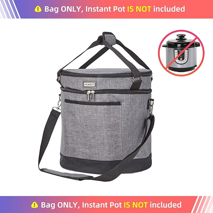 HOMEST 2 Compartments Carry Bag for 8 Quart Instant Pot, Pressure Cooker Travel Tote Have Accessory Pockets for Spoon, Measuring Cup, Steam Rack, Insulated Carrier with Easy to Clean Lining, Grey