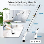 TUYU Electric Spin Scrubber, Full-Body IPX7 Waterproof Bathroom Scrubber with Power LCD Display, Adjustable Extension Handle, Cordless Shower Cleaner Brush for Bathtub Kitchen Wall Cleaning
