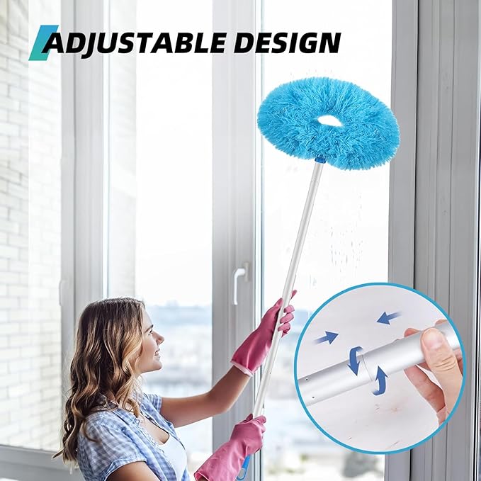DRQ Ceiling Fan Cleaner Duster, Reusable Microfiber Duster with Extension Pole, 13 to 48 Inch Fan Blade Cleaner, Removable Dusters for Cleaning Walls Bookshelves Door Window Top (Blue)