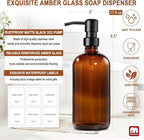 GMISUN Amber Glass Soap Dispenser, 2 Pack Bathroom Hand Soap Dispensers with Stainless Steel Pump, 17 Fl Oz Kitchen Hand and Dish Soap Dispenser Set, Modern Vintage Liquid Brown Soap Dispensers Bottle