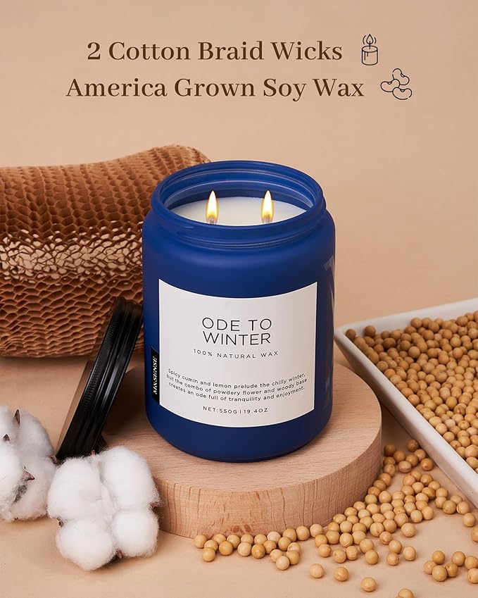 M&SENSE Ode to Winter Soy Candles Strong Scented, 2 Wick Jar Candle 19.4oz 110 Hour Long Lasting, Lavender Sandalwood Organic Natural Aromatherapy Candle Gifts Bedroom Bathroom Home Decor