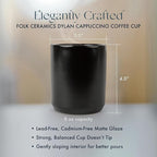 Folk Ceramics Dylan Ceramic Cappuccino Cups Set | Double Walled Ceramic Coffee Mug Set | Compact & Heat Insulated Cappuccino, Tea, Coffee & Latte Cup | 8oz, Set of 2 | Matte Black