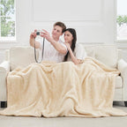 Cozy Bliss Luxury Sherpa Throw Blanket for Couch, Premium Reversible Plush Thick Throw, Warm Cozy Soft Blanket for Home and Gifts (Mottled Beige, 50" x 60")