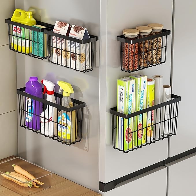 3 Piece Kitchen Cabinet Door Storage Box,Self Adhesive Wall Mounted,Wardrobe/Bathroom/Refrigerator Small Items Organizer,Oil bottle/Seasoning storage(Black)