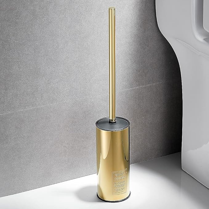 Freestanding Toilet Brush Holder for bathrooms 304 Stainless Steel Toilet Brush Stand Round Storage and Organization Rust Resistant 18-inch high Polished Gold Finished