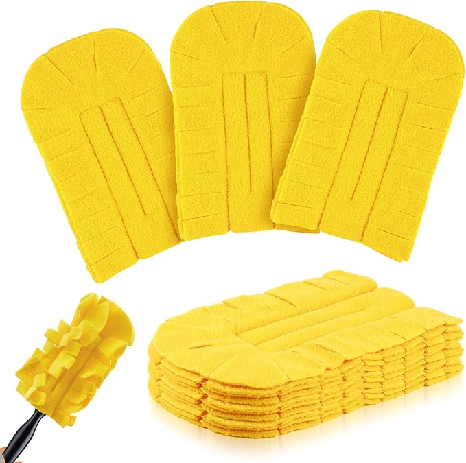Zubebe 6 Pcs Duster Refill Reusable Fleece Duster Refills Feather Flat Dusters Multi Surface Washable Cleaning Pads Tools for Home, Blinds, Car, Pet, Furniture, Fans (Yellow)
