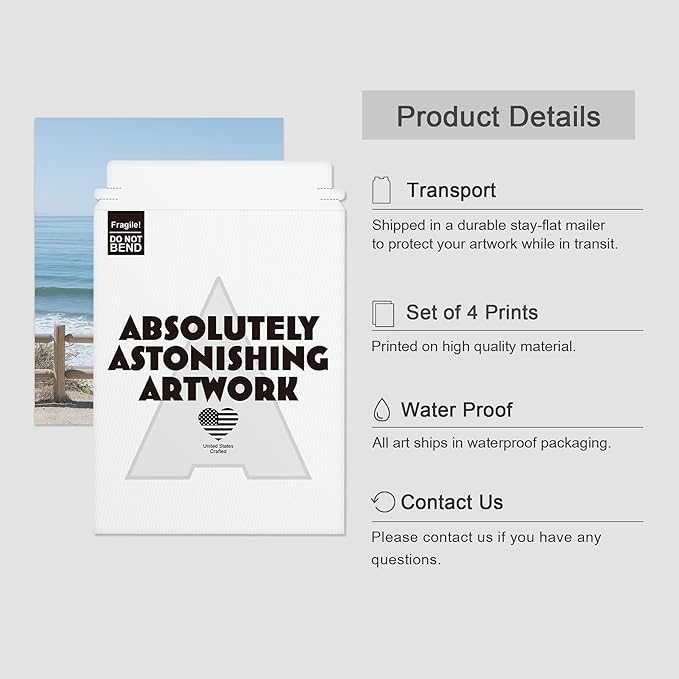 SIGNWIN Poster Bathroom Decor, Wall Art Room Decor Multicolor for Living Room, Bedroom, Office White Aerial View Blue Ocean Wave Beach Shore Nature Wilderness Realism Decorative Landscape - 12"x16"x4