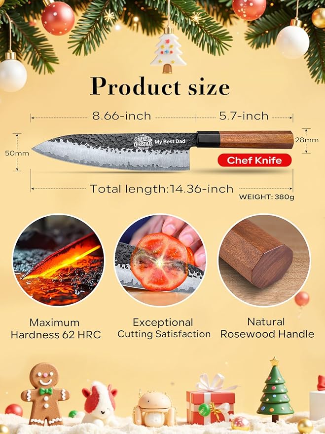 Custom Chefs Knife, Customizable Patterns and Copywriting Sharp 8 Inch Japanese Knife with Rosewood Handle, Birthday Gifts for Men in Sandalwood Gift Box
