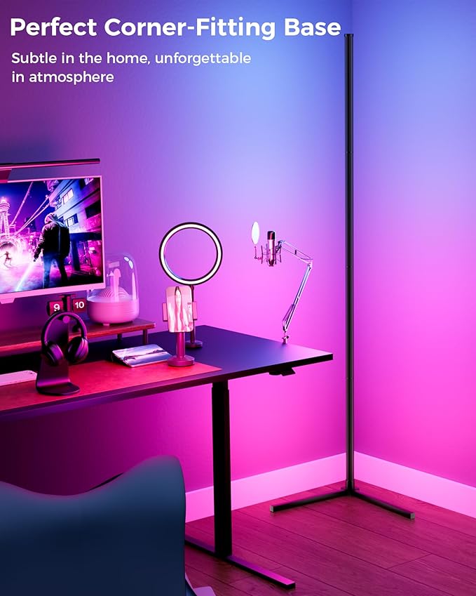 2 Pack Corner Floor Lamp, 65" RGB LED Corner Lamp, Color Changing Ambient Lighting with Music Sync - App and Remote Control LED Lamp for Bedroom, Living Room, Gaming Room