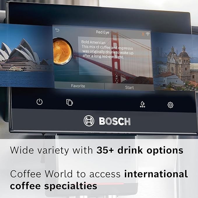 BOSCH 800 Series Fully Automatic Espresso and Coffee Machine – 36 Drinks with Coffee World, Cold Brew, Double Cup, Milk Hose, Glass Milk Container, in Metallic Silver TPU60501