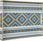 Rectangular Decorative Tray, Plastic Serving Tray with Handles, Bohemian Blue Tray for Ottoman, Coffee Table Tray for Living Room, Home Decor, 15.8" x 11.8" x 1.6"