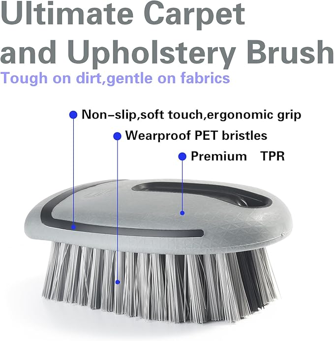 Carpet and Upholstery Cleaning Brush,Carpet Scrubber Stiff Bristle Detailing Scrub Brushes,Interior Leather Brush for Car and Home (Gray)
