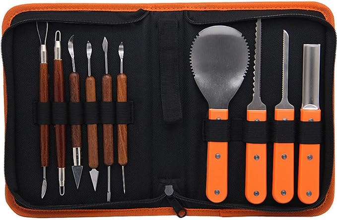 Lulu Home Halloween Pumpkin Carving Kit, 10 Pieces Professional Pumpkin Cutting Supplies for Jack-O-Lanterns with Bag