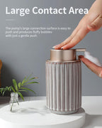 Foaming Soap Dispenser, Ceramic Refillable Foam Hand Soap Pump for Bathroom and Kitchen, Lotion Dispenser, Brown Foaming Dish Soap Dispenser, Modern Stripe Design, ANTIS'S HOME