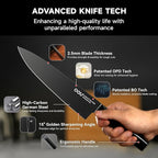 OOU Knife Set with Block and Sharpener,9 Pcs High Carbon German Steel Knife Block Set, Dishwasher Safe Knife Set with Upgrade Ventilated Block & Built-in Cutting Board Organizer, Anti-Rust