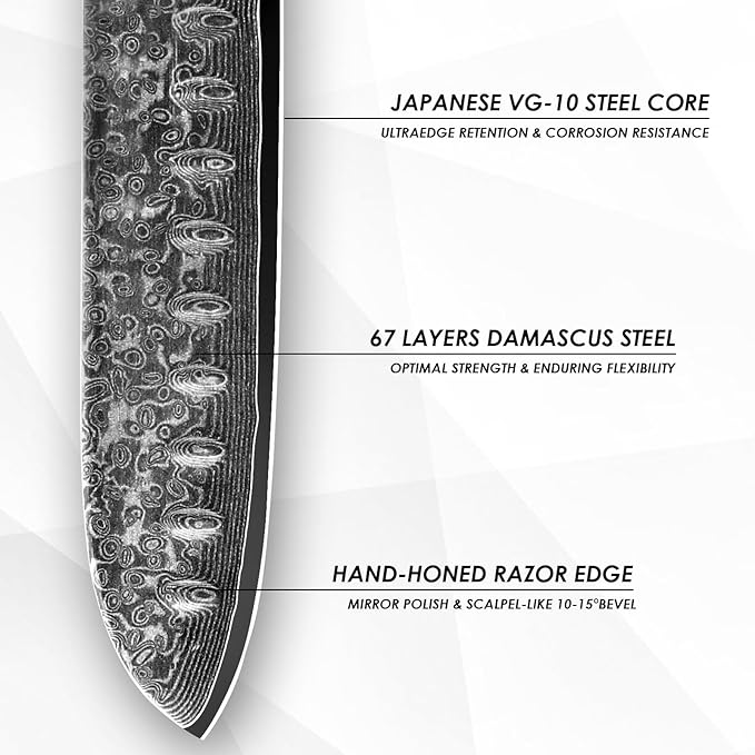 7 inch Santoku Knife, Professional Japanese VG10 Steel Damascus Knife-G10 Handle for cutting Meat,Fish,Fruit, Vegetable