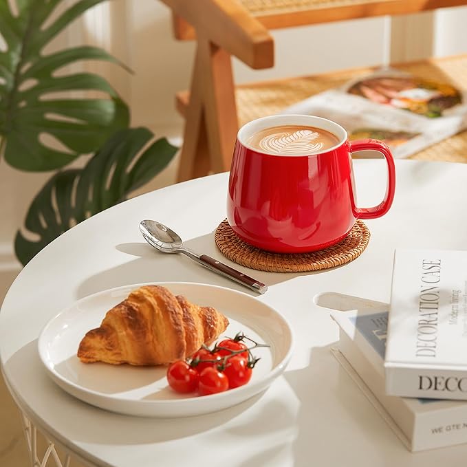 Teocera 16oz Ceramic Coffee Mugs Set of 4 – Stackable Latte Cups, Microwave, Dishwasher & Oven Safe – Ideal for Coffee, Cappuccino, Hot Chocolate, Housewarming Gifts, Red