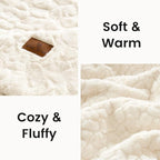 Cozy Bliss Faux Fur Throw Blanket for Couch, Fuzzy Soft Plush Thick Warm Fluffy Reversible Wave Textured Blanket for Sofa Bedroom Living Room, 55 * 70 Inches Cream White