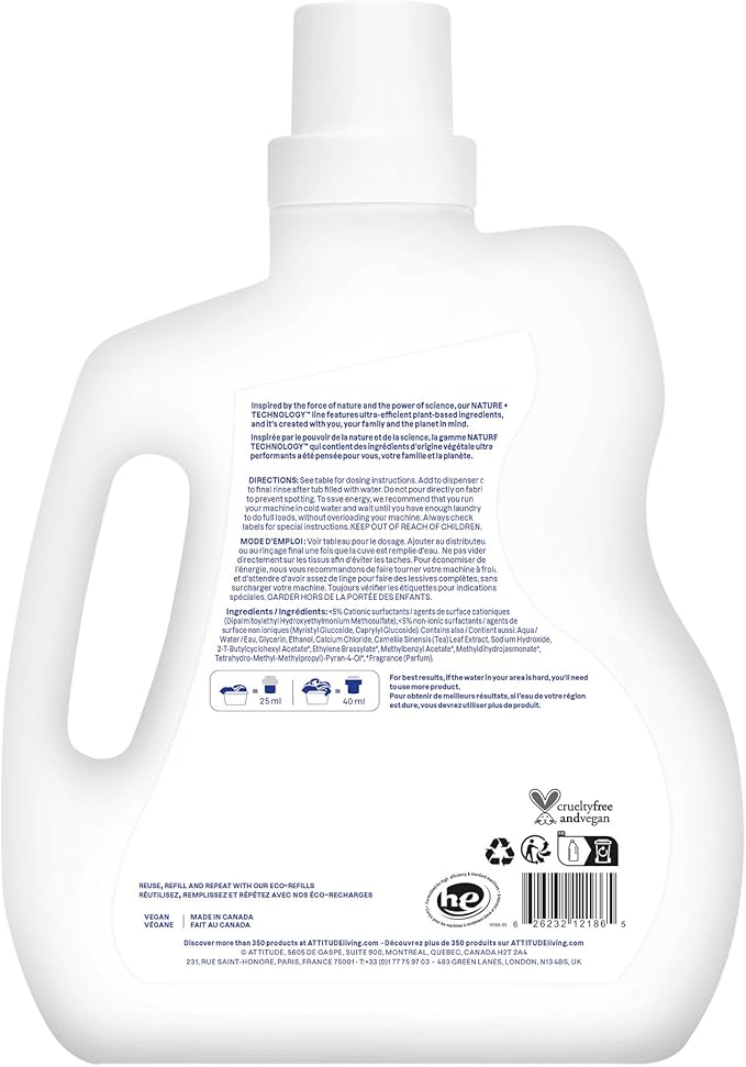 ATTITUDE Liquid Fabric Softener, Plant-Based & Vegan, HE Compatible, Naturally Derived, Pink Grapefruit Scent, 80 Loads, 67.6 Fl Oz