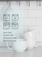 Teocera Soup Mugs with Handles, White Coffee Mugs Set of 4, Large Soup Cups - Striped Design - 24 Ounce Porcelain Jumbo Mugs Bowls for Coffee, Oatmeal, Hot Cocoa, Cereal