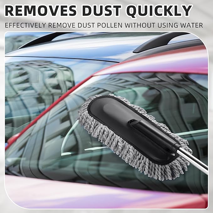 Tanlade 2 Pack Microfiber Car Duster Exterior Scratch Free with Extendable Handle Soft Car Duster Kit for Cleaning Dust Brush Set for Exterior Interior Cleaning Tools (Gray)