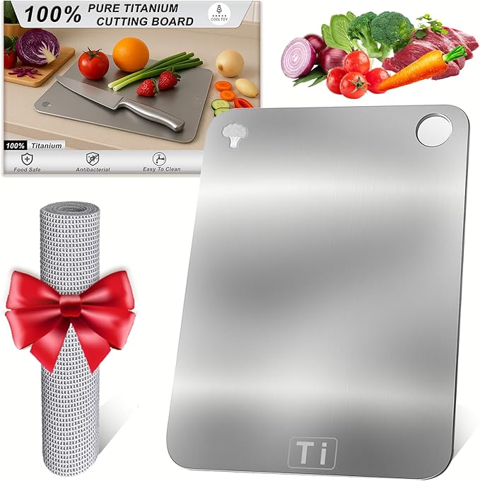 100% Pure Titanium Cutting Board– Double-Sided Metal titanium Cutting Boards for Kitchen, Food-Grade Certified, Dishwasher Safe – Small Titanium Cutting Board 11.4"x7.9" – Gift-Ready