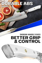 Dalstrong Chef Knife - 8 inch Blade - Shogun Series - Damascus - Japanese AUS-10V Super Steel Kitchen - Glacial White Handle ABS - Razor Sharp Chef's - Full Tang Cooking Knife - Sheath
