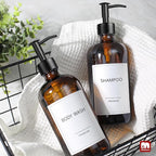 GMISUN Amber Glass Soap Dispenser, 2 Pack Bathroom Hand Soap Dispensers with Stainless Steel Pump, 17 Fl Oz Kitchen Hand and Dish Soap Dispenser Set, Modern Vintage Liquid Brown Soap Dispensers Bottle