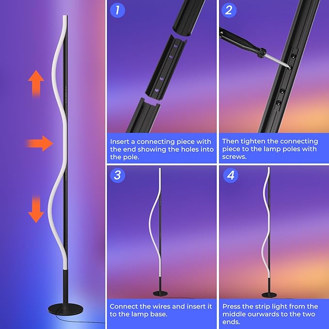 LED Corner Floor Lamp, Minimalist Dimmable Light with Remote, 2700-6500k Color Temperature Stepless Adjustable, 58 Inches Tall Standing Lamp for Living Room, Bedroom, Home Office, Black