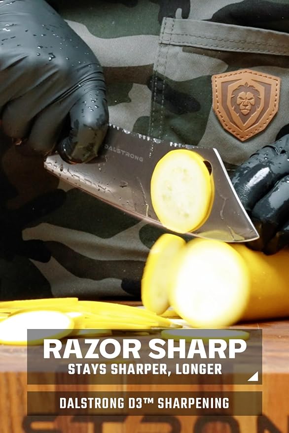 Dalstrong Chef & Cleaver Hybrid Knife - The 'Crixus' - 8 inch - Valhalla Series - 9CR18MOV HC Steel - White Resin & Wood Handle - Razor Sharp Chef's Knife - w/Leather Sheath